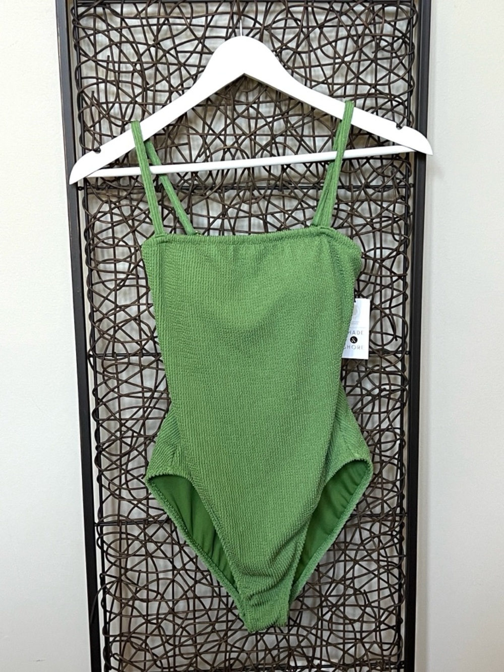 Shade & Shore Olive Green Textured Square-Neck One-Piece Swimsuit